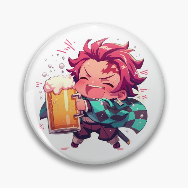 Item preview, Demon Tanjiro Kamado Anime Slayer Chibi Kawaii Beer Drunk Cute Happy Mood designed and sold by riadjamai.