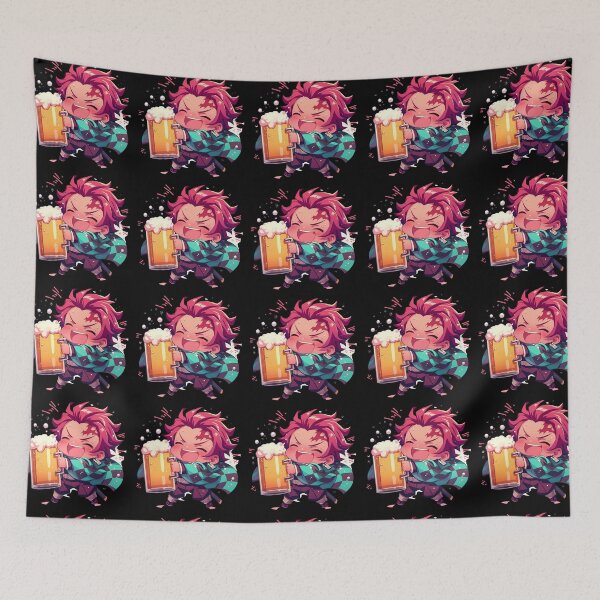 Item preview, Demon Tanjiro Kamado Anime Slayer Chibi Kawaii Beer Drunk Cute Happy Mood designed and sold by riadjamai.