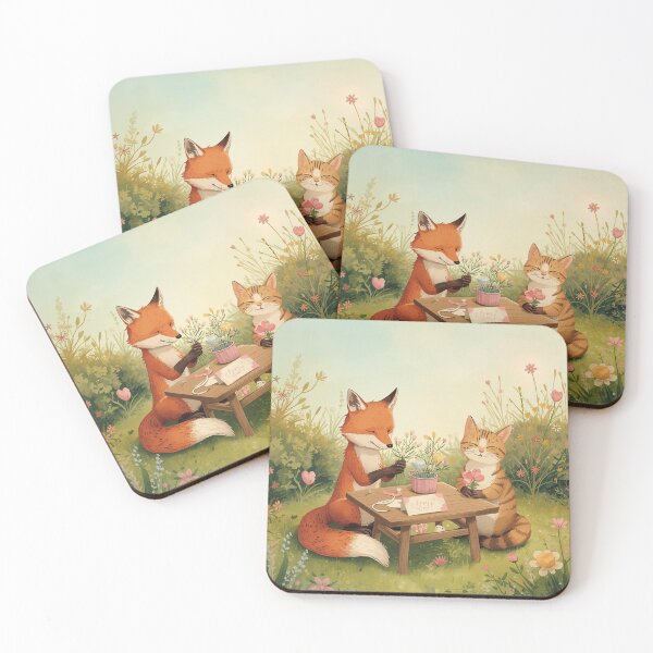 Item preview, Valentine’s Early Spring Fox & Cat • Soft Garden Love Art designed and sold by WildlifeWhimsy.