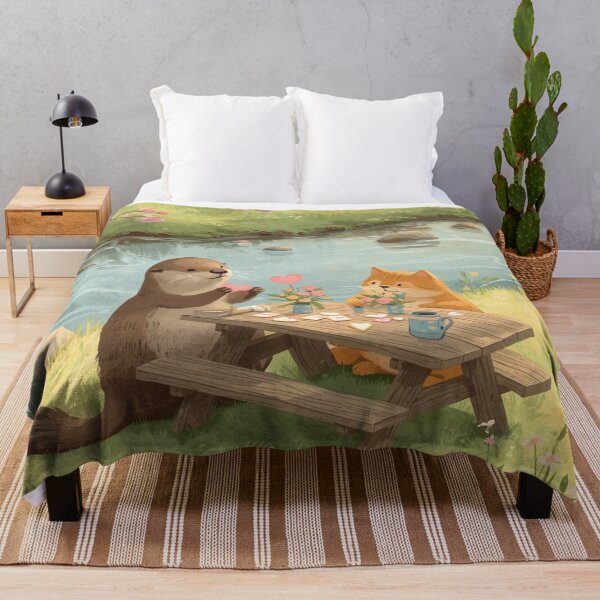Item preview, Valentine’s Early Spring Otter & Cat • Soft Riverside Love Art designed and sold by WildlifeWhimsy.