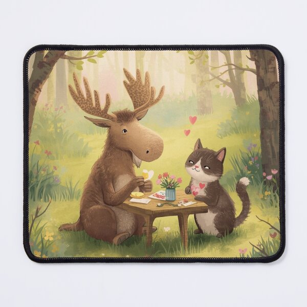Item preview, Valentine’s Early Spring Moose & Cat • Soft Forest Love Art designed and sold by WildlifeWhimsy.