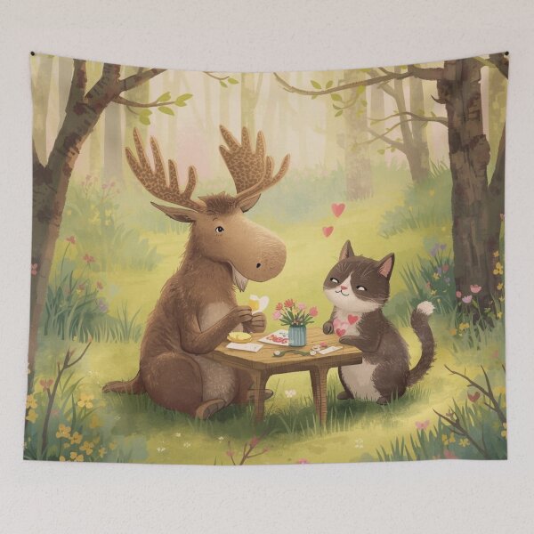 Item preview, Valentine’s Early Spring Moose & Cat • Soft Forest Love Art designed and sold by WildlifeWhimsy.
