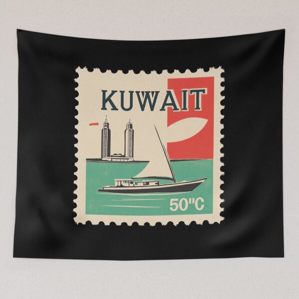 Item preview, Vintage Kuwait Postage Stamp Art - Dhow & Kuwait Towers designed and sold by tiigerdad.