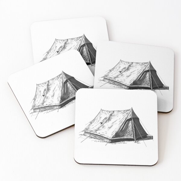 Artikelvorschau, Vintage-Illustration eines Campingzeltes | Schwarz-Weiß-Kunst für Outdoor-Abenteuer entworfen und verkauft von inkoutninja.