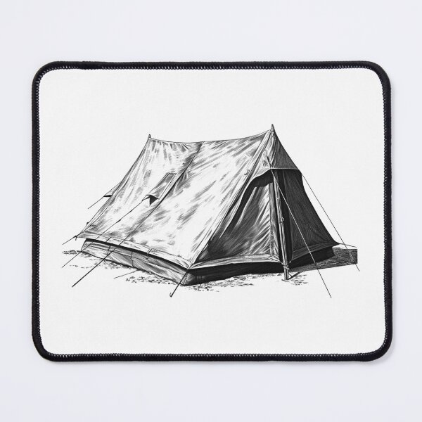 Artikelvorschau, Vintage-Illustration eines Campingzeltes | Schwarz-Weiß-Kunst für Outdoor-Abenteuer entworfen und verkauft von inkoutninja.