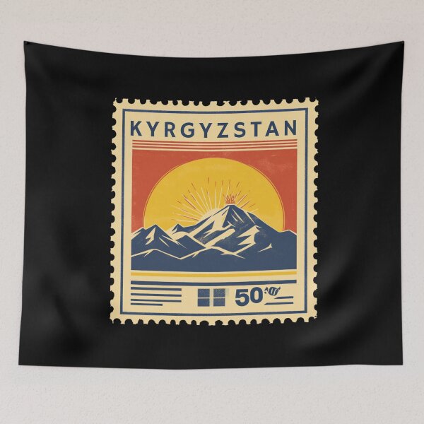 Item preview, Vintage Kyrgyzstan Postage Stamp Art - Celestial Mountains & Sun designed and sold by tiigerdad.