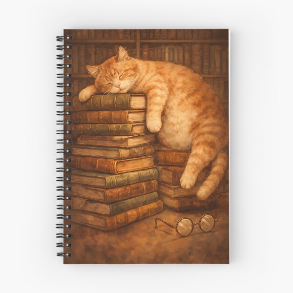 Aperçu de l'œuvre Coque de téléphone à l'esthétique sépia douce, motif chat de bibliothèque affalé sur des livres anciens créée et vendue par ChubbyGoong.