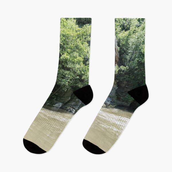 Item preview, Peaceful Forest River Flowing by a Rocky Cliff designed and sold by Georgia Mizuleva.