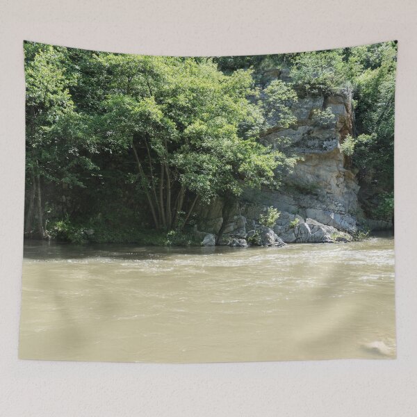 Item preview, Peaceful Forest River Flowing by a Rocky Cliff designed and sold by Georgia Mizuleva.