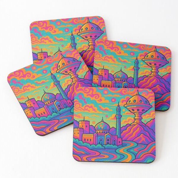 Item preview, Trippy Psychedelic Poster of Muscat | Vibrant Omani Coastal Cityscape Art | Retro Colorful Muscat Skyline Design designed and sold by PaintedPixels01.