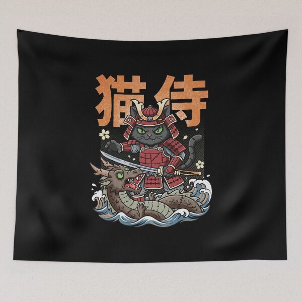 Item preview, Samurai Cat Fighting Dragon Japanese Neko Art designed and sold by tollaru.
