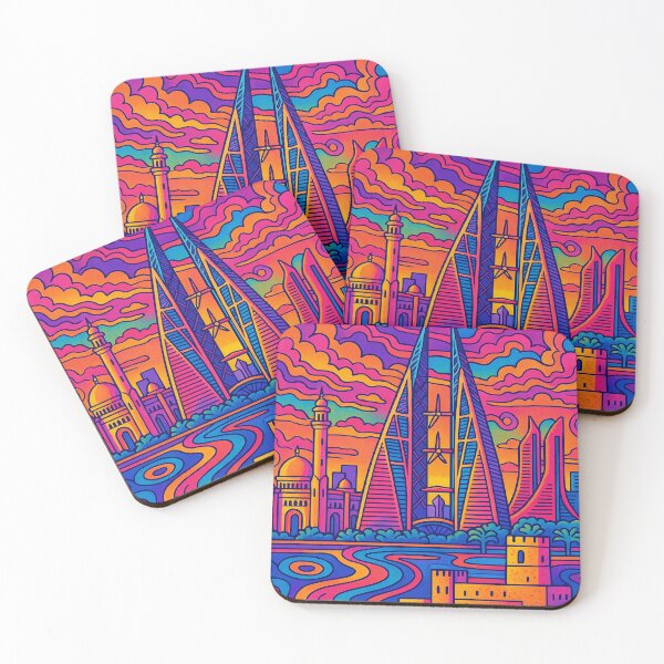 Item preview, Trippy Psychedelic Poster of Manama | Vibrant Bahraini Cityscape Art | Retro Colorful Manama Skyline Design designed and sold by PaintedPixels01.