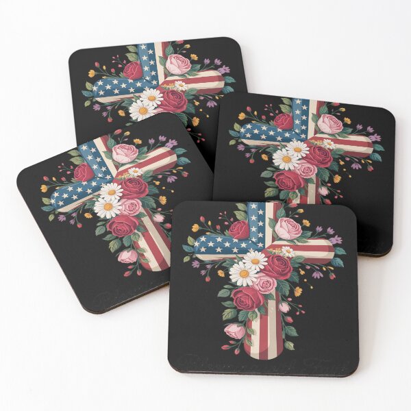 Item preview, Blooming With Faith Floral Cross One Nation Under God USA designed and sold by Voidbinder.