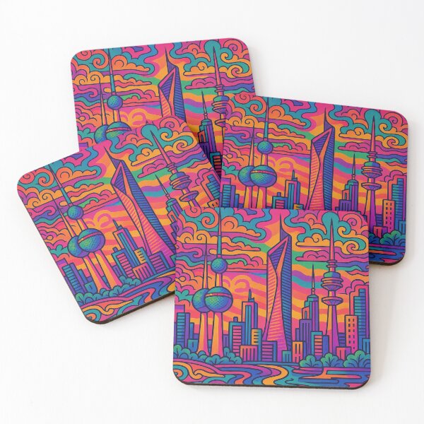 Item preview, Trippy Psychedelic Poster of Kuwait City | Vibrant Kuwaiti Cityscape Art | Retro Colorful Kuwait Skyline Design designed and sold by PaintedPixels01.