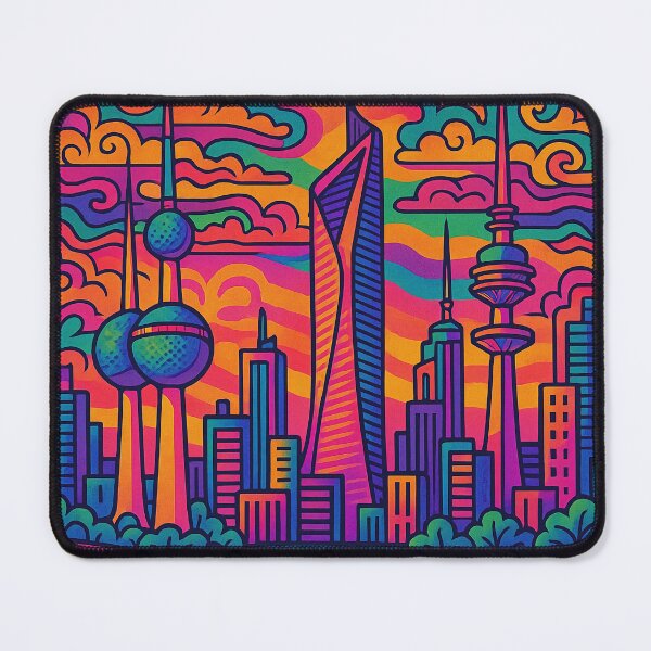 Item preview, Trippy Psychedelic Poster of Kuwait City | Vibrant Kuwaiti Cityscape Art | Retro Colorful Kuwait Skyline Design designed and sold by PaintedPixels01.