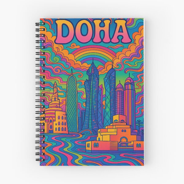 Item preview, Trippy Psychedelic Poster of Doha | Vibrant Qatari Cityscape Art | Retro Colorful Doha Skyline Design designed and sold by PaintedPixels01.