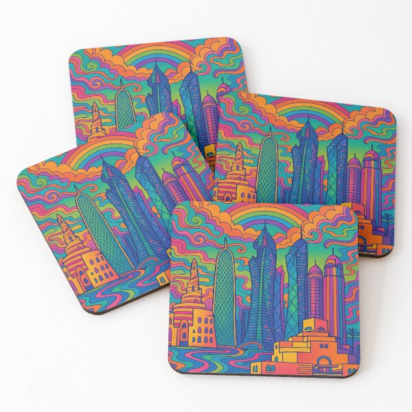 Item preview, Trippy Psychedelic Poster of Doha | Vibrant Qatari Cityscape Art | Retro Colorful Doha Skyline Design designed and sold by PaintedPixels01.
