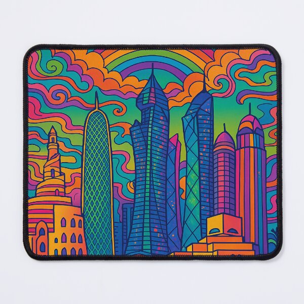 Item preview, Trippy Psychedelic Poster of Doha | Vibrant Qatari Cityscape Art | Retro Colorful Doha Skyline Design designed and sold by PaintedPixels01.