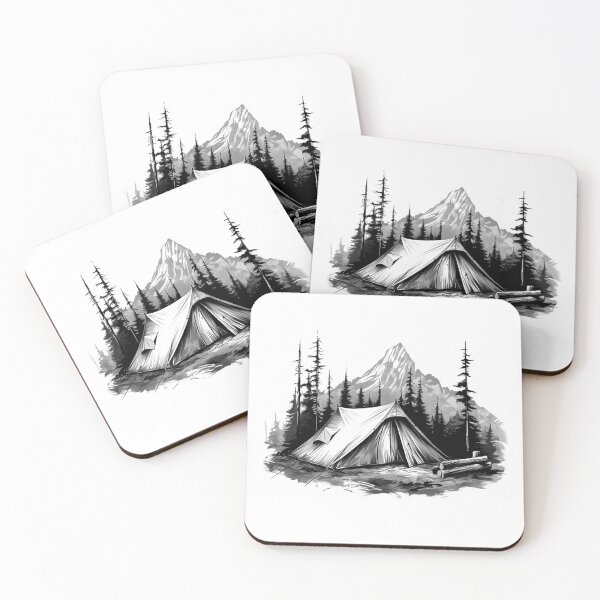 Item preview, Forest Camping Scene Illustration | Rustic Mountain Tent Adventure Art designed and sold by inkoutninja.