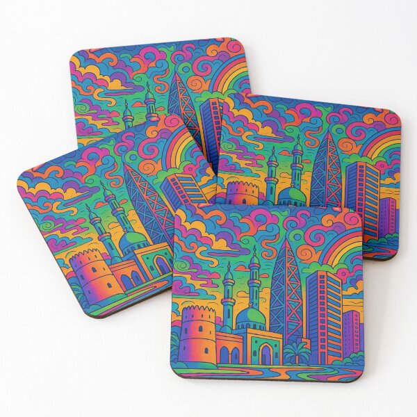 Item preview, Trippy Psychedelic Poster of Ajman | Vibrant Emirati Coastal Cityscape Art | Retro Colorful Ajman Skyline Design designed and sold by PaintedPixels01.