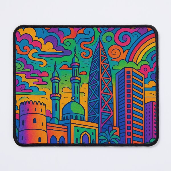 Item preview, Trippy Psychedelic Poster of Ajman | Vibrant Emirati Coastal Cityscape Art | Retro Colorful Ajman Skyline Design designed and sold by PaintedPixels01.
