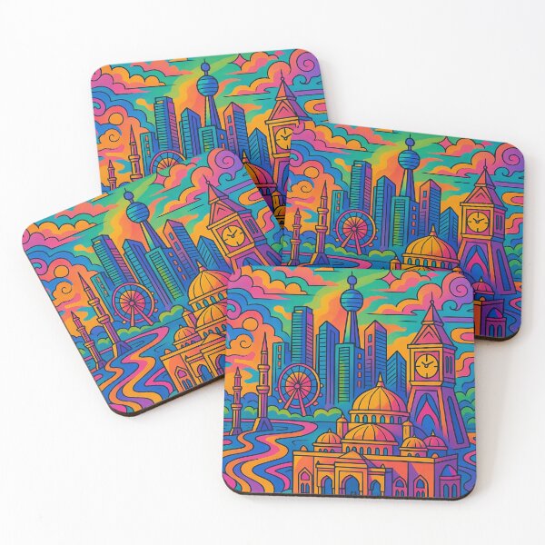 Item preview, Trippy Psychedelic Poster of Sharjah | Vibrant Emirati Cultural Cityscape Art | Retro Colorful Sharjah Skyline Design designed and sold by PaintedPixels01.