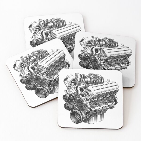 Item preview, V8 Engine Illustration | High-Performance Automotive Line Art Design designed and sold by inkoutninja.