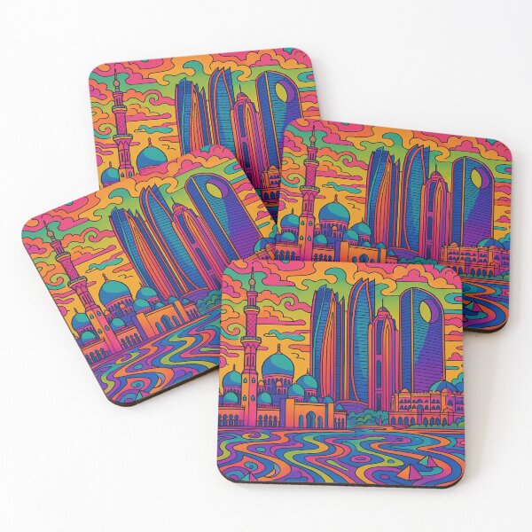 Item preview, Trippy Psychedelic Poster of Abu Dhabi | Vibrant Emirati Cityscape Art | Retro Colorful Abu Dhabi Skyline Design designed and sold by PaintedPixels01.