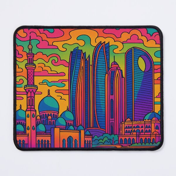 Item preview, Trippy Psychedelic Poster of Abu Dhabi | Vibrant Emirati Cityscape Art | Retro Colorful Abu Dhabi Skyline Design designed and sold by PaintedPixels01.