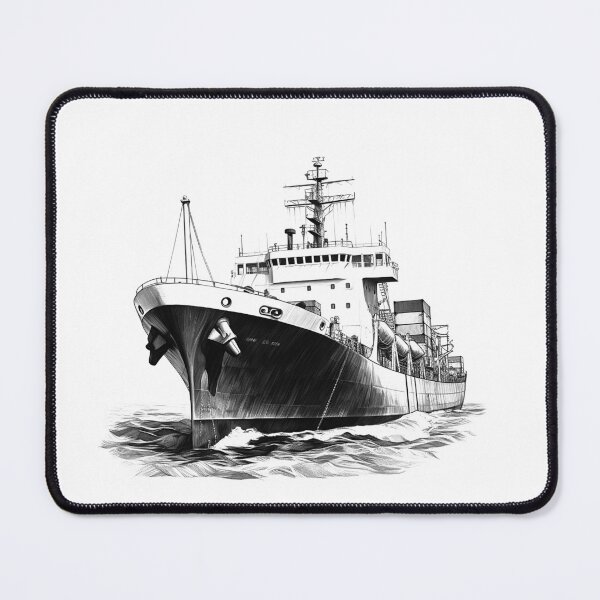 Item preview, Cargo Ship Illustration | Black and White Maritime Vessel Line Art designed and sold by inkoutninja.