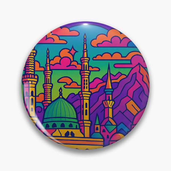 Item preview, Trippy Psychedelic Poster of Medina | Vibrant Sacred Cityscape Art | Retro Colorful Medina Skyline Design designed and sold by PaintedPixels01.