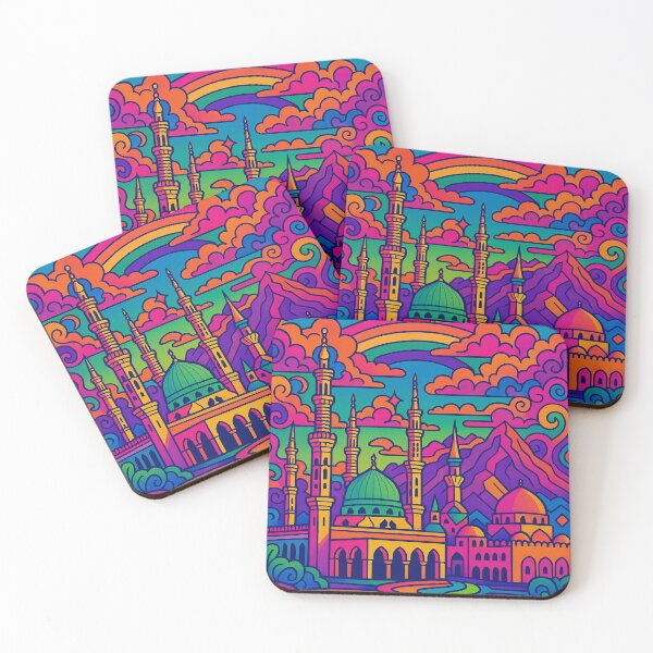 Item preview, Trippy Psychedelic Poster of Medina | Vibrant Sacred Cityscape Art | Retro Colorful Medina Skyline Design designed and sold by PaintedPixels01.