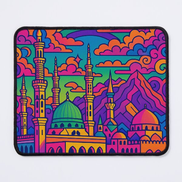 Item preview, Trippy Psychedelic Poster of Medina | Vibrant Sacred Cityscape Art | Retro Colorful Medina Skyline Design designed and sold by PaintedPixels01.