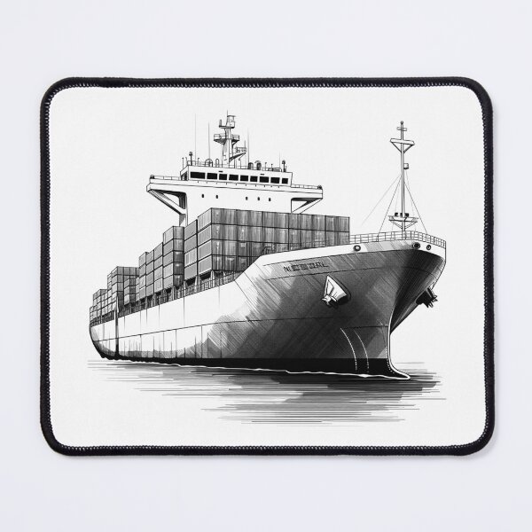 Item preview, Container Ship Illustration | Modern Maritime Cargo Vessel Line Art designed and sold by inkoutninja.