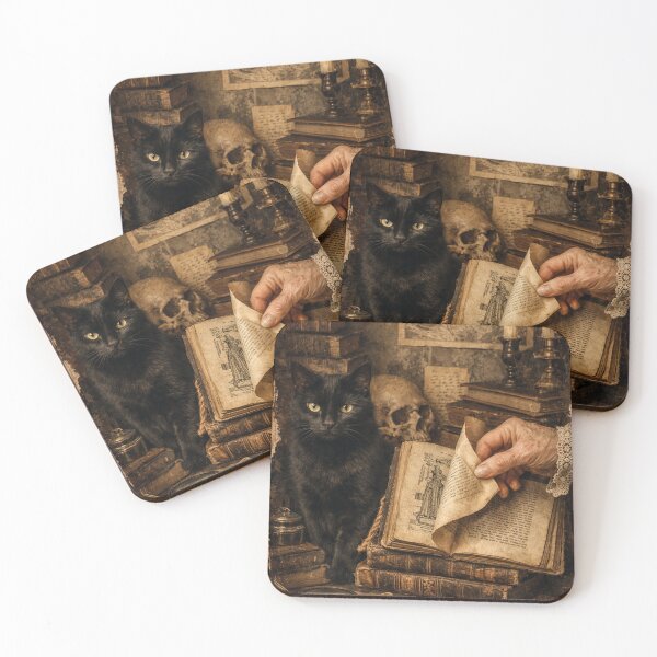 Item preview, Black cat in an antique library – vintage collage designed and sold by Mauswohn.