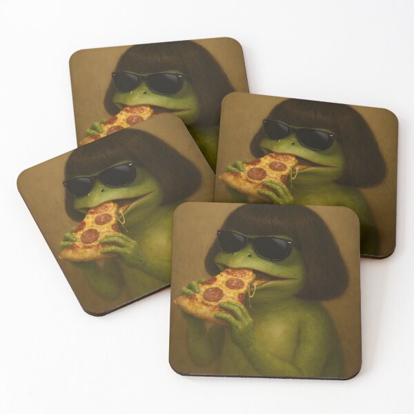 Artikelvorschau, Cooler Frosch isst Pizza mit Sonnenbrille – Lustiges Frosch-Meme entworfen und verkauft von RigyIllustrates.