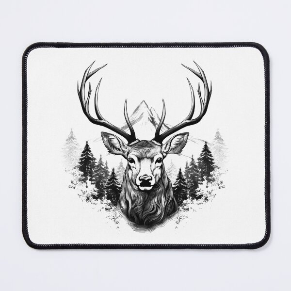 Item preview, Majestic Deer and Mountain Illustration | Black and White Wilderness Wildlife Art designed and sold by inkoutninja.