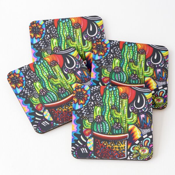 Item preview, Colorful flowering cactus in a psychedelic patterned pot (Bohemian Loveletter) designed and sold by Nina Di Gyal.