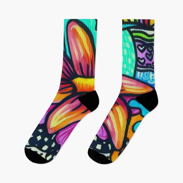 Item preview, Bright orange-pink flower on a colorful psychedelic pattern (flower power) designed and sold by Nina Di Gyal.