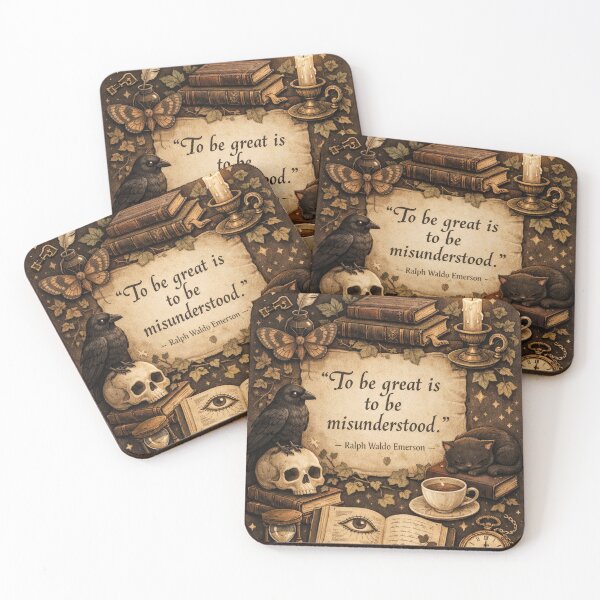 Item preview, Emerson quote – Dark Academia Still Life with Cat designed and sold by Mauswohn.