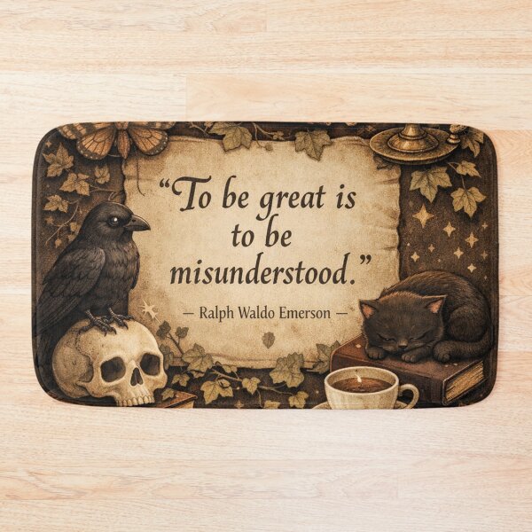 Item preview, Emerson quote – Dark Academia Still Life with Cat designed and sold by Mauswohn.