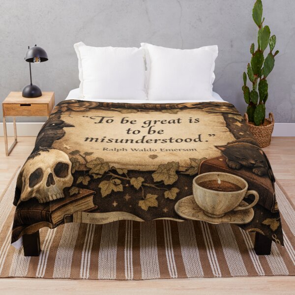 Item preview, Emerson quote – Dark Academia Still Life with Cat designed and sold by Mauswohn.