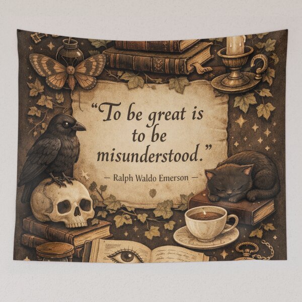 Item preview, Emerson quote – Dark Academia Still Life with Cat designed and sold by Mauswohn.