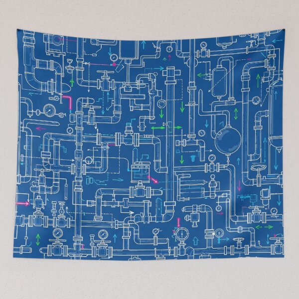 Item preview, Industrial Pipe Blueprint designed and sold by Kaleidoscope Print.
