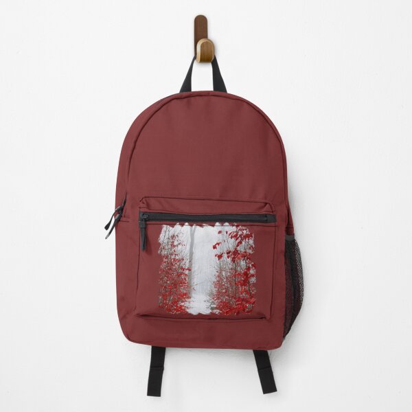 Item preview, Snowy Forest Path with Red Leaves designed and sold by Dyrk Wyst Redbubble Shop.