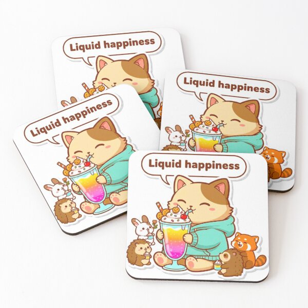 Item preview, Kawaii Cat Liquid Happiness - Cute Animals Drinking Milkshake Illustration designed and sold by MT-Hub | Art for Every Soul.