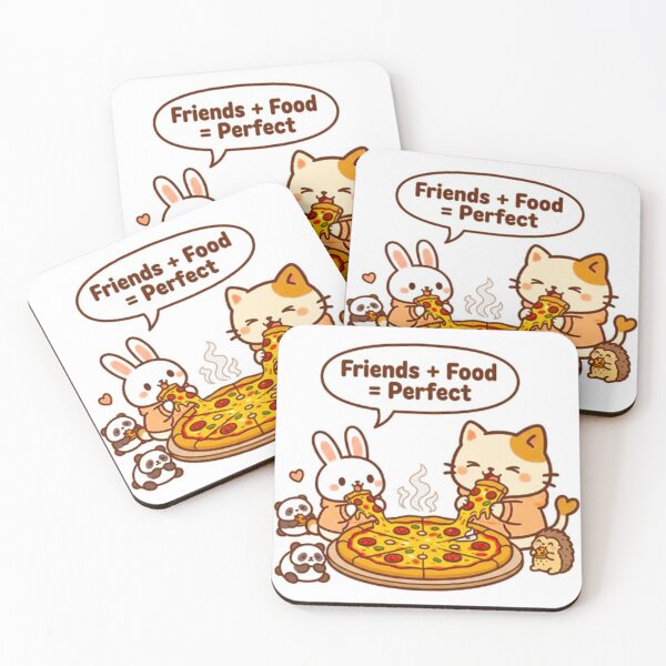 Item preview, Kawaii Cat and Friends Pizza Party - Cute Pizza Lover Quote Illustration designed and sold by MT-Hub | Art for Every Soul.