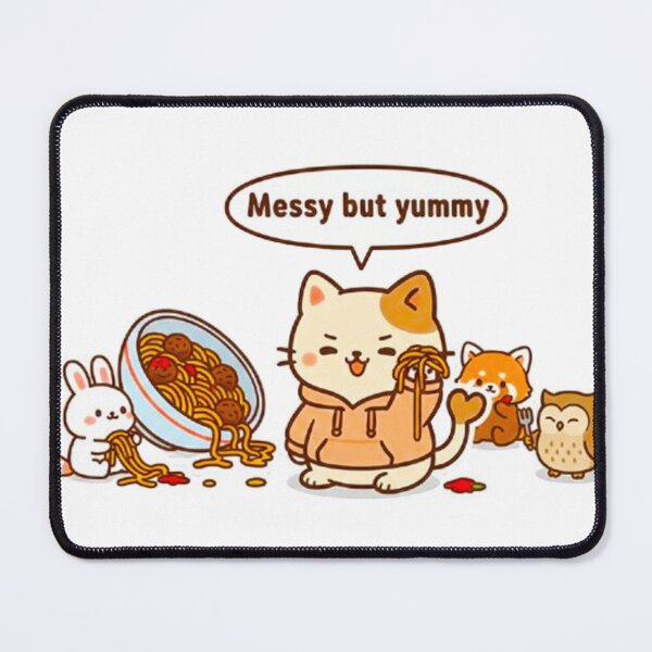 Item preview, Kawaii Cat Spaghetti Mess - Cute Animals Eating Meatballs Illustration designed and sold by MT-Hub | Cute Aesthetic Art, Stickers & Phone Cases.