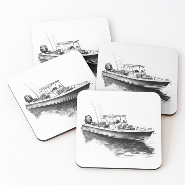 Item preview, Fishing Boat Illustration | Black and White Outboard Motor Line Art designed and sold by inkoutninja.