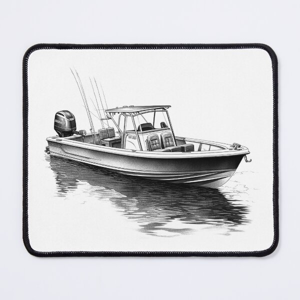 Item preview, Fishing Boat Illustration | Black and White Outboard Motor Line Art designed and sold by inkoutninja.